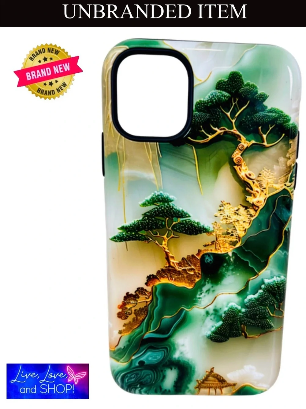 PHONE CASE: Asian Jade Carving 3D Landscape, Fashionable for iPhone 11-15, NWOT